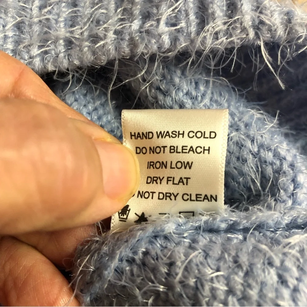 Gina Women’s Sweater Cropped Baby Doll Fuzzy Soft Baby Blue Ribbed Trim Soft - Picture 8 of 9